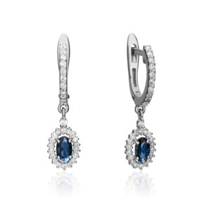 Серьги с английским замком из белого золота с сапфиром и бриллиантами 02-0823-00-105-1120-30