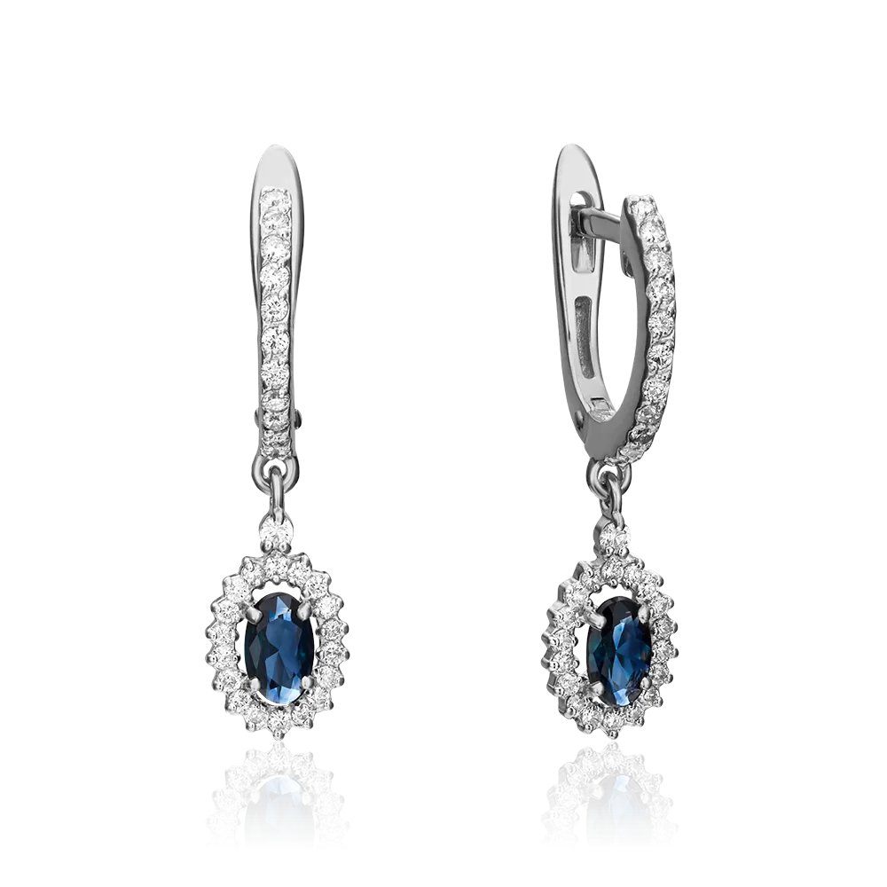 Серьги с английским замком из белого золота с сапфиром и бриллиантами 02-0823-00-105-1120-30