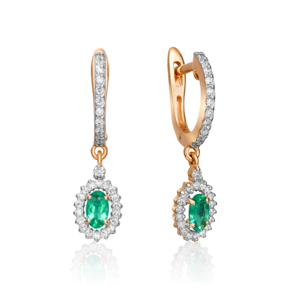 Серьги с английским замком из красного золота с изумрудом и бриллиантами 02-0822-00-106-1110-30