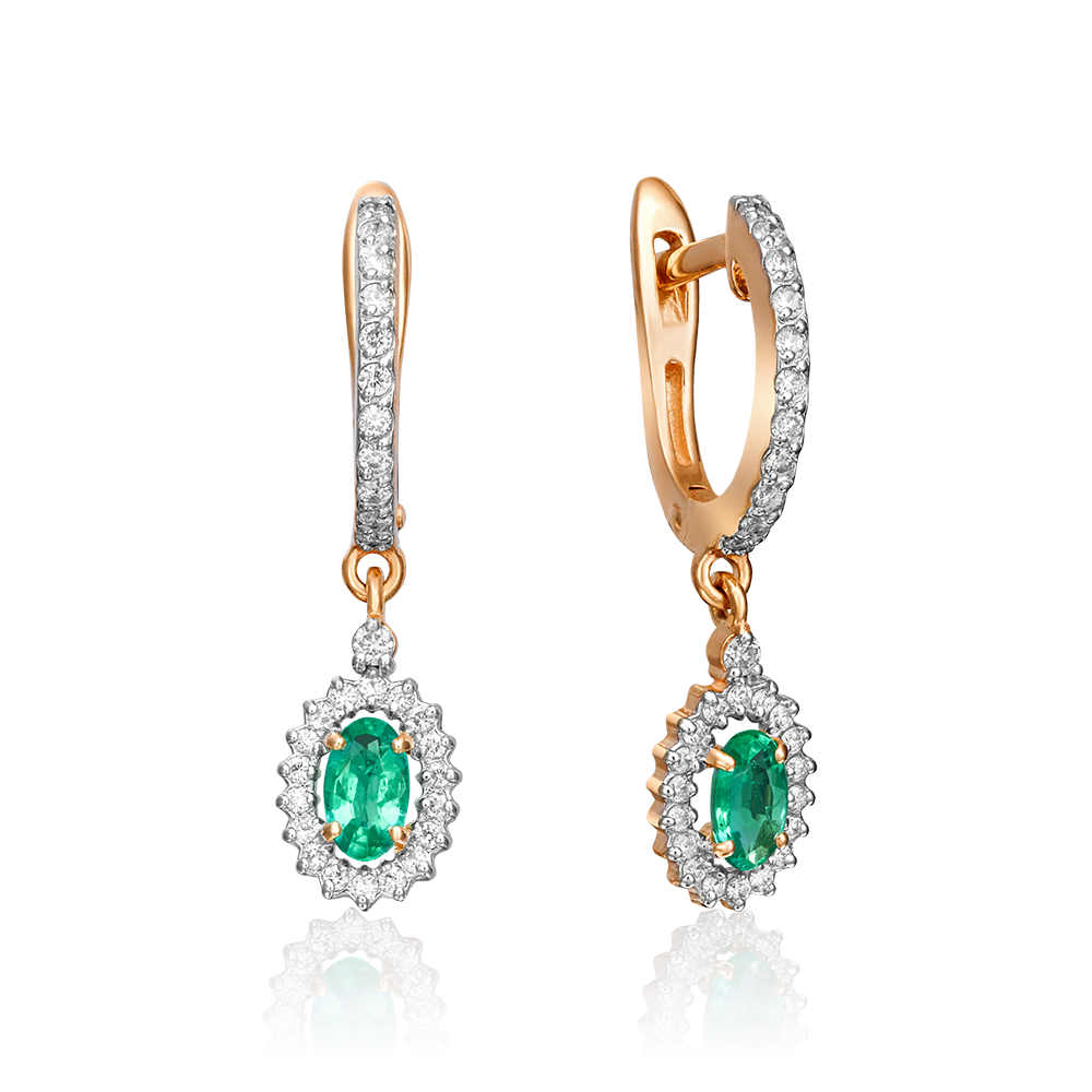 Серьги с английским замком из красного золота с изумрудом и бриллиантами 02-0822-00-106-1110-30