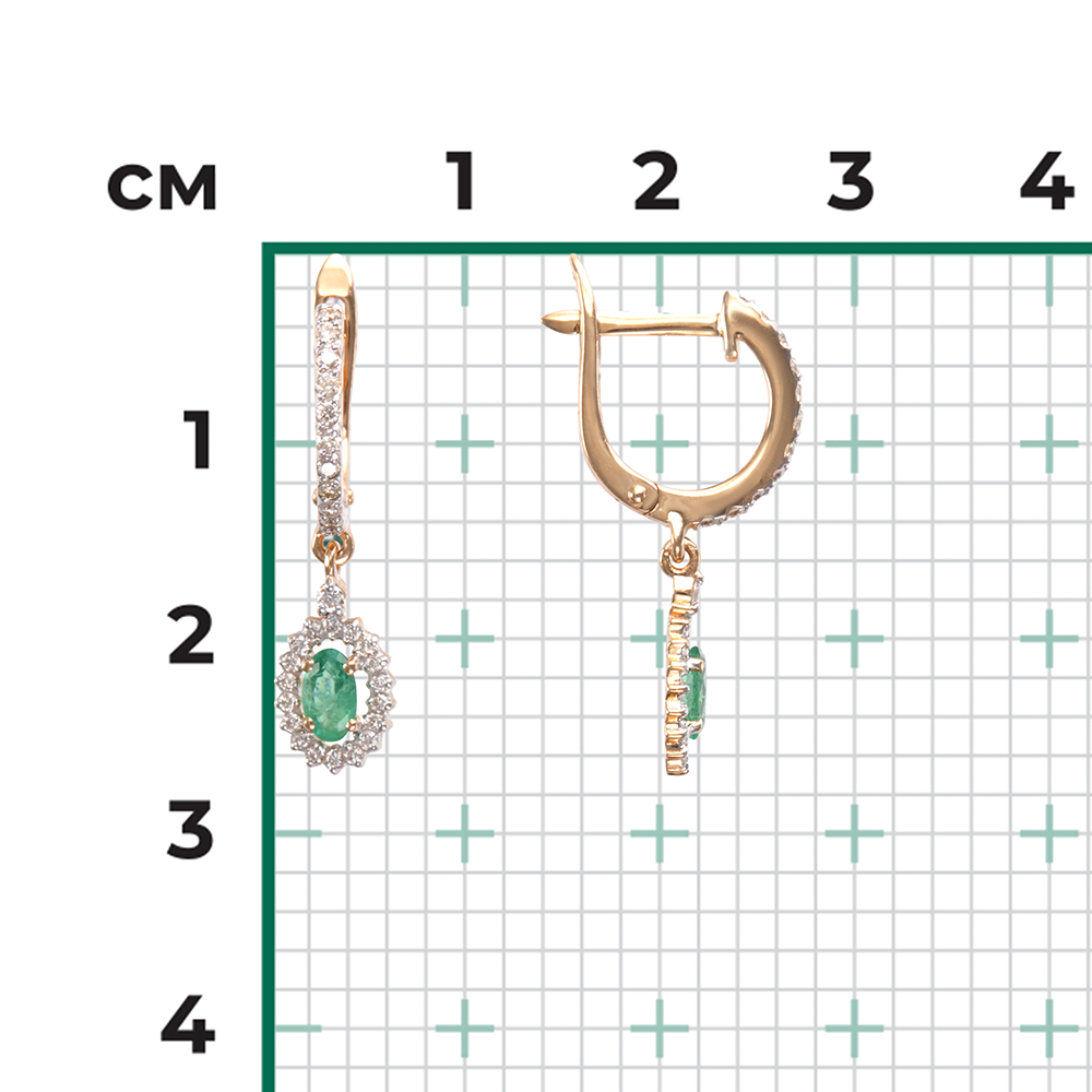 Серьги с английским замком из красного золота с изумрудом и бриллиантами 02-0822-00-106-1110-30