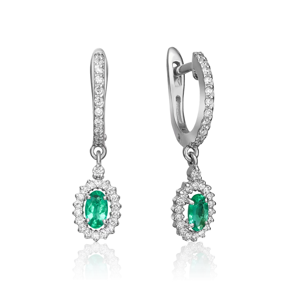 Серьги с английским замком из белого золота с изумрудом и бриллиантами 02-0823-00-106-1120-30