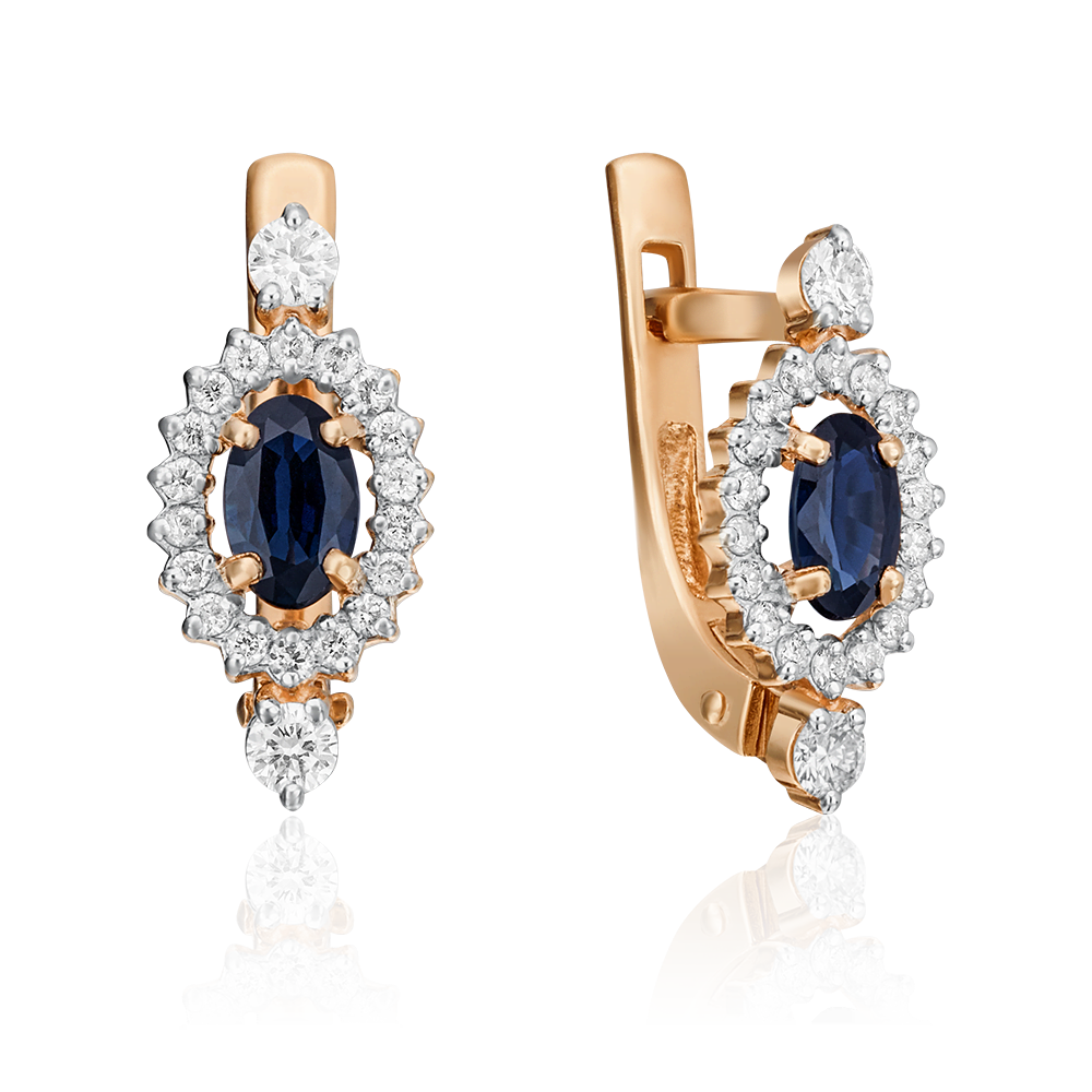 Серьги с английским замком из красного золота с сапфиром и бриллиантами 02-0824-00-105-1110-30