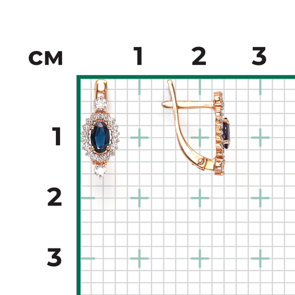 Серьги с английским замком из красного золота с сапфиром и бриллиантами 02-0824-00-105-1110-30