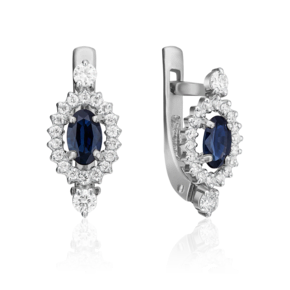 Серьги с английским замком из белого золота с сапфиром и бриллиантами 02-0825-00-105-1120-30