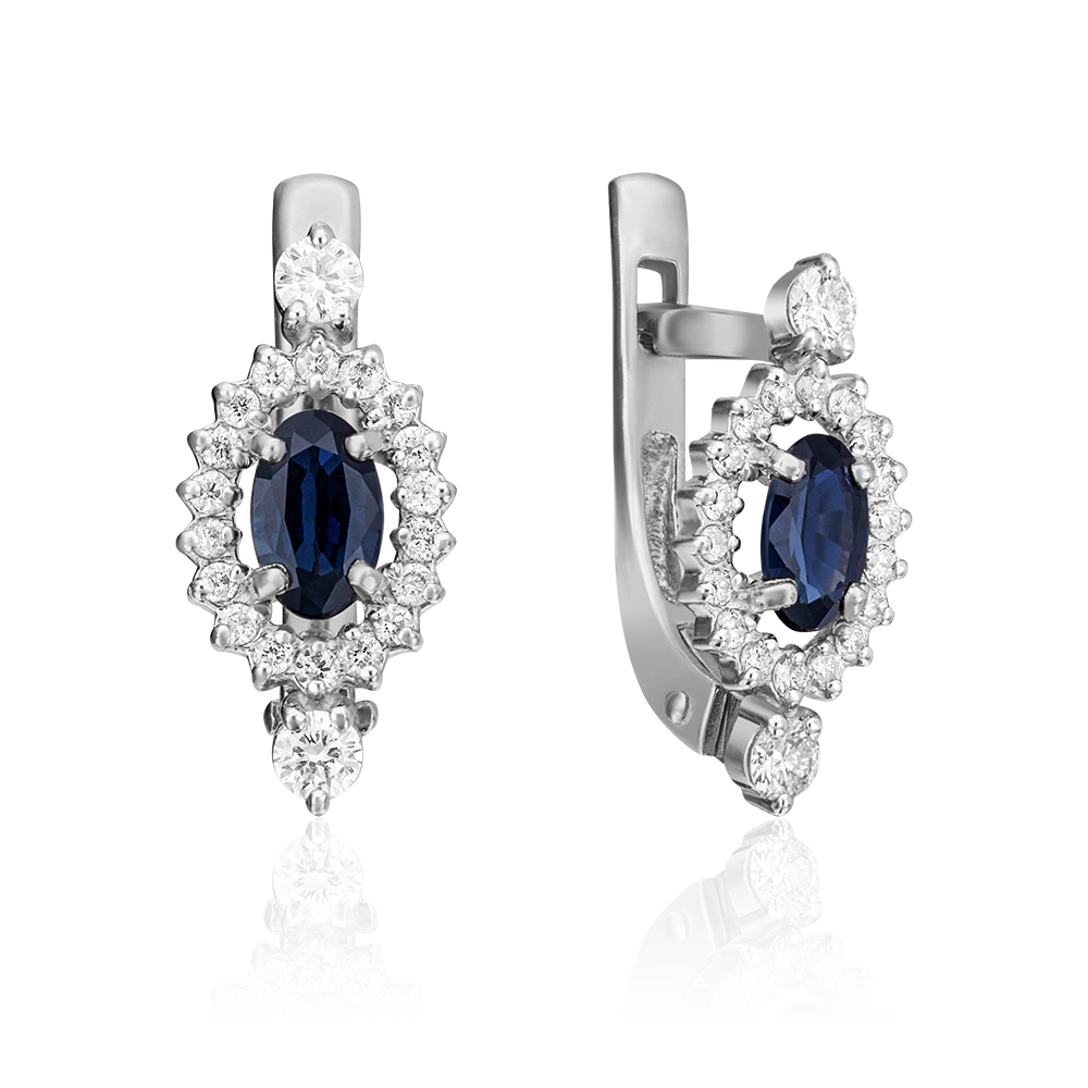 Серьги с английским замком из белого золота с сапфиром и бриллиантами 02-0825-00-105-1120-30