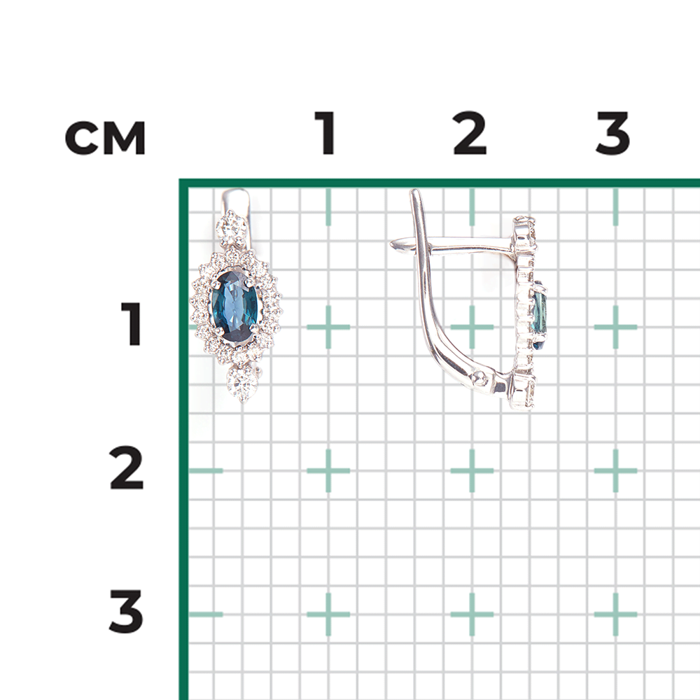 Серьги с английским замком из белого золота с сапфиром и бриллиантами 02-0825-00-105-1120-30