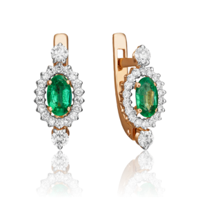 Серьги с английским замком из красного золота с изумрудом и бриллиантами 02-0824-00-106-1110-30