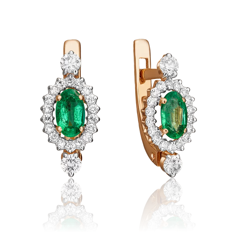 Серьги с английским замком из красного золота с изумрудом и бриллиантами 02-0824-00-106-1110-30