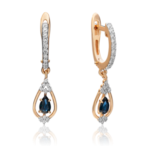 Серьги с английским замком из красного золота с сапфиром и бриллиантами 02-0826-00-105-1110-30