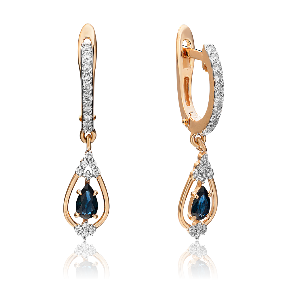 Серьги с английским замком из красного золота с сапфиром и бриллиантами 02-0826-00-105-1110-30