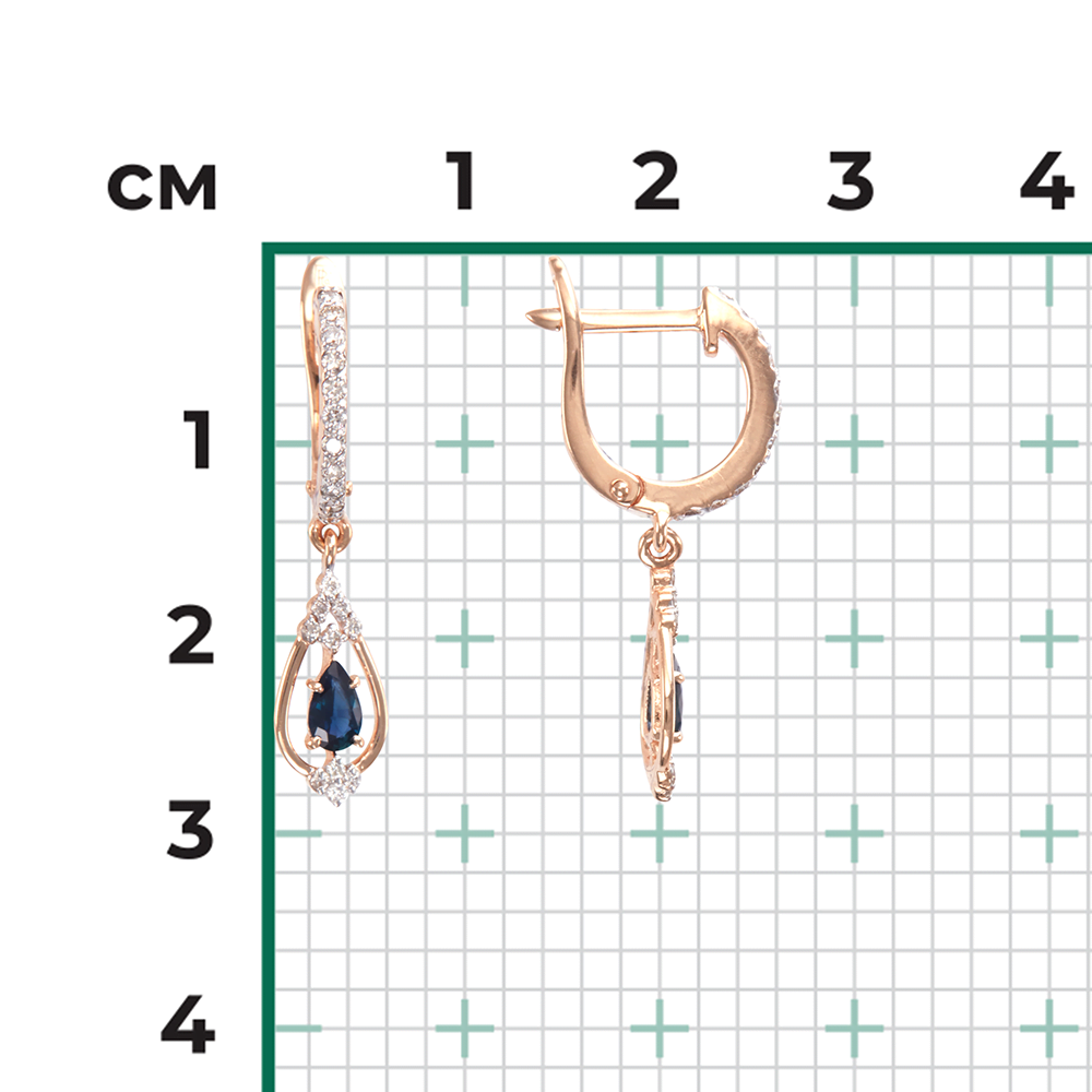 Серьги с английским замком из красного золота с сапфиром и бриллиантами 02-0826-00-105-1110-30