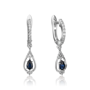 Серьги с английским замком из белого золота с сапфиром и бриллиантами 02-0827-00-105-1120-30