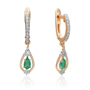 Серьги с английским замком из красного золота с изумрудом и бриллиантами 02-0826-00-106-1110-30