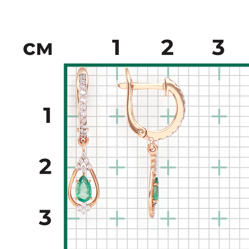 Серьги с английским замком из красного золота с изумрудом и бриллиантами 02-0826-00-106-1110-30