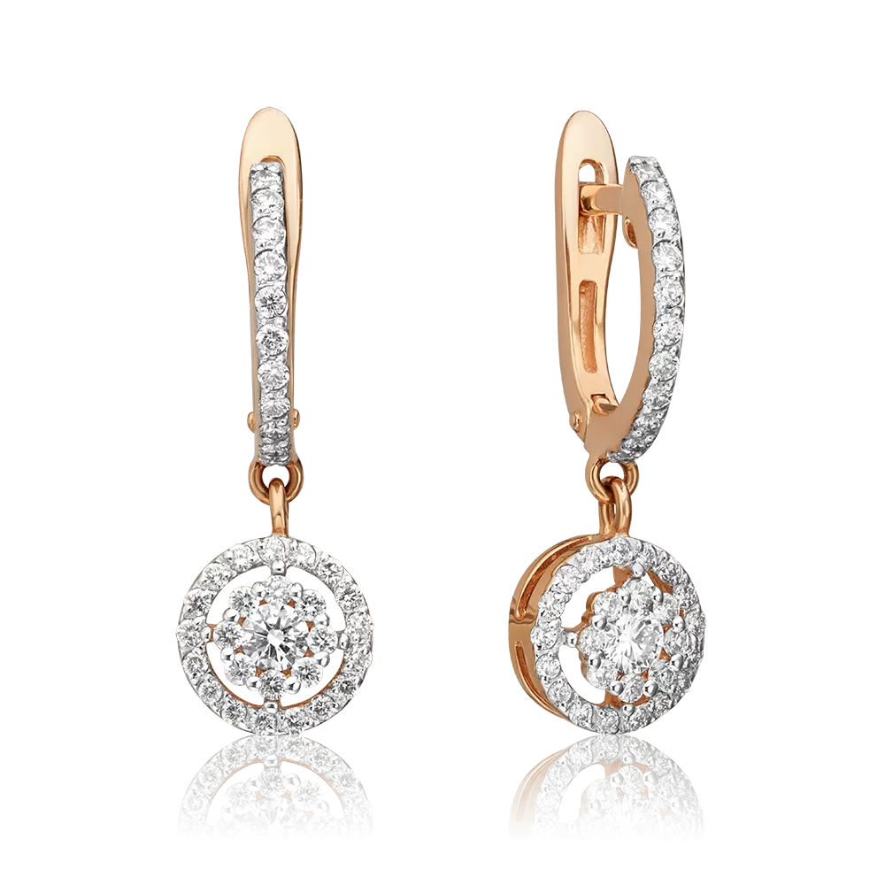 Серьги с английским замком из красного золота с бриллиантами 02-0828-00-101-1110-30