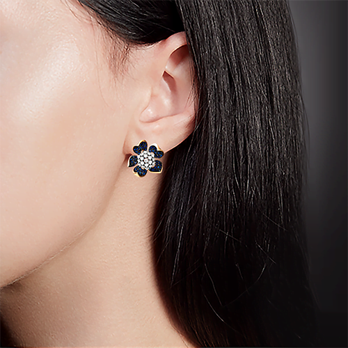 Серьги «Пионы» с английским замком из красного золота с бриллиантами и сапфирами 02-0830-00-105-1110-30