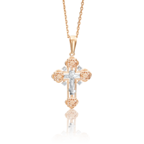 Православный крест из комбинированного золота с фианитами 03-1390-00-401-1111-03