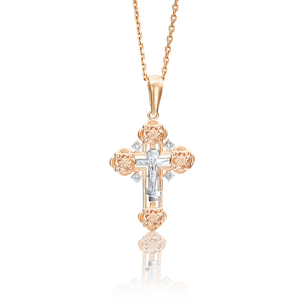 Православный крест из комбинированного золота с фианитами 03-1390-00-401-1111-03