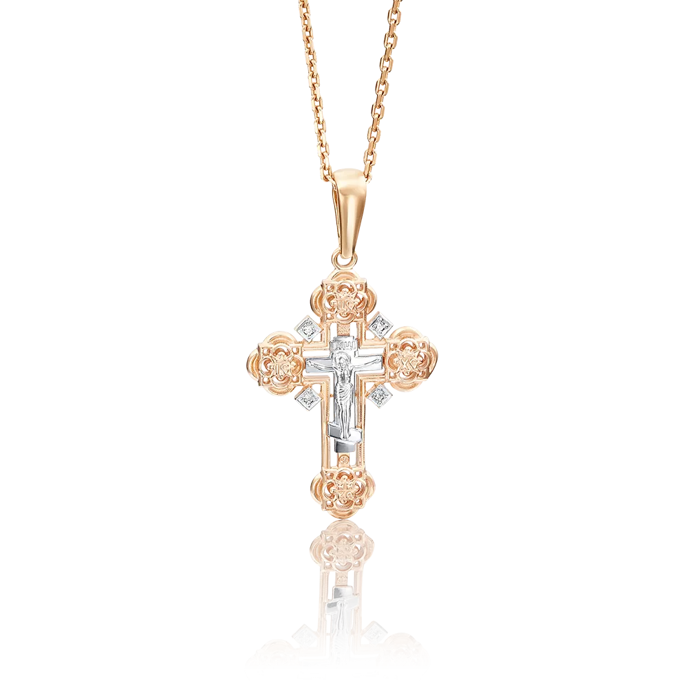 Православный крест из комбинированного золота с фианитами 03-1390-00-401-1111-03