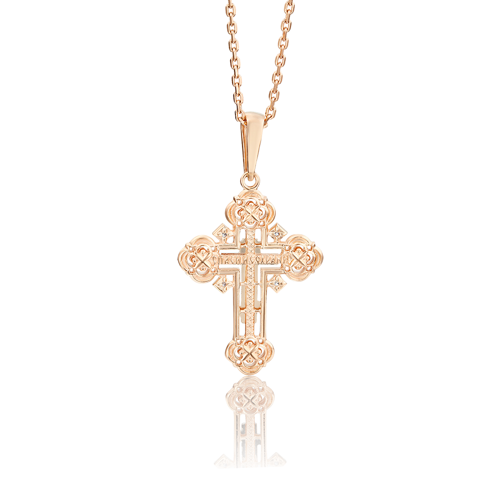Православный крест из комбинированного золота с фианитами 03-1390-00-401-1111-03