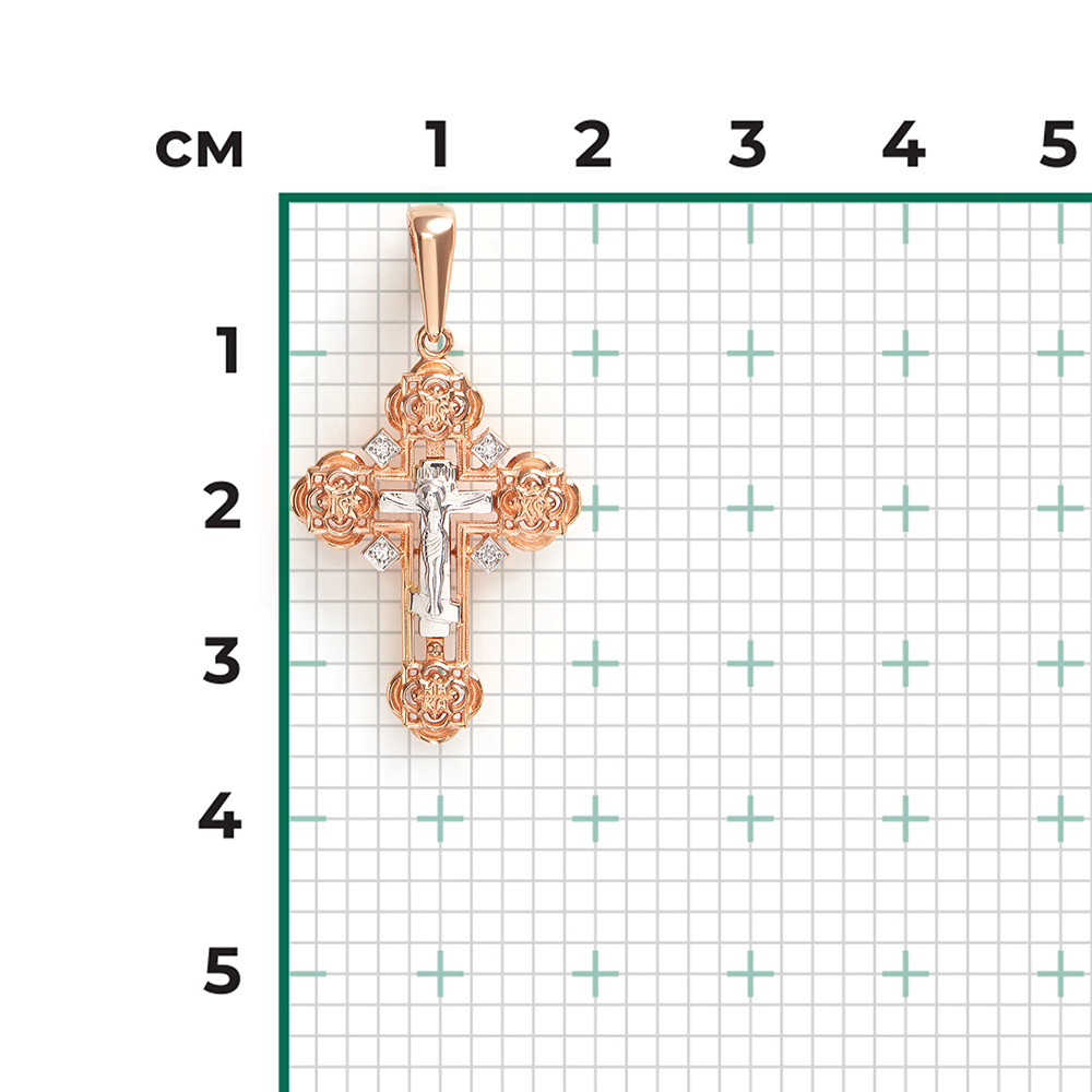 Православный крест из комбинированного золота с фианитами 03-1390-00-401-1111-03