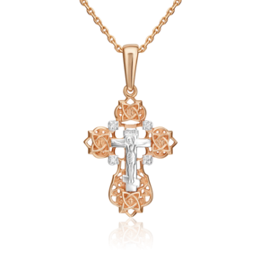 Православный крест из комбинированного золота с фианитами 03-1392-00-401-1111-03