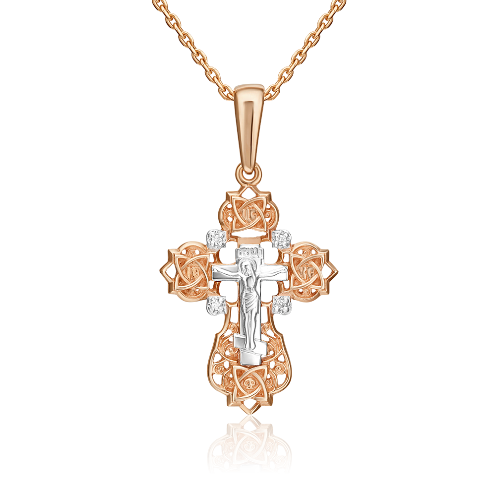 Православный крест из комбинированного золота с фианитами 03-1392-00-401-1111-03