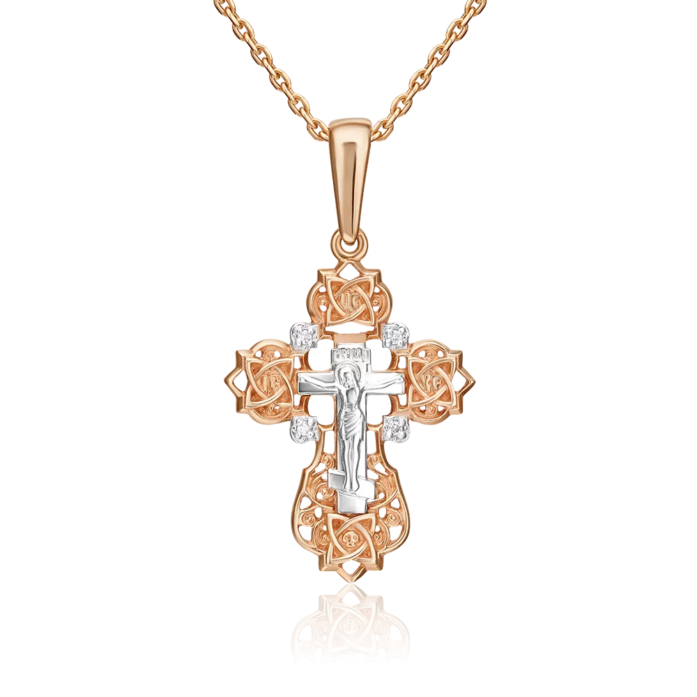 Православный крест из комбинированного золота с фианитами 03-1392-00-401-1111-03