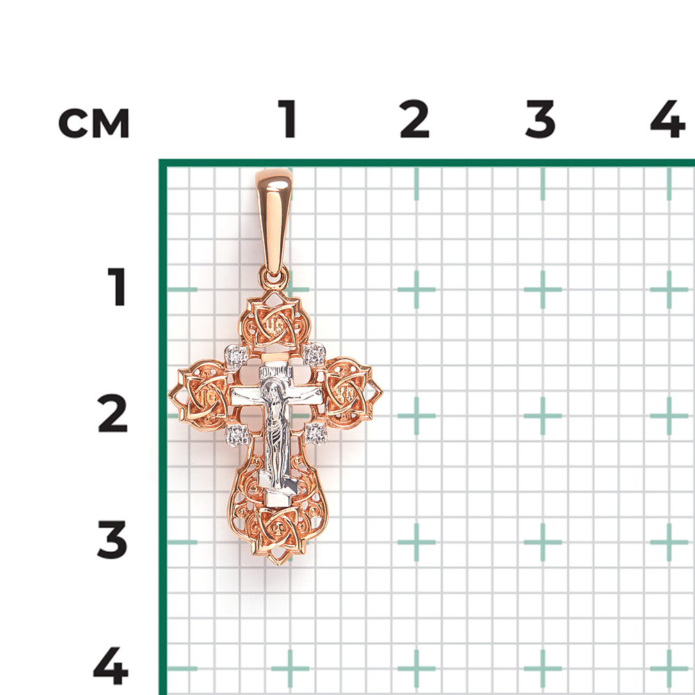 Православный крест из комбинированного золота с фианитами 03-1392-00-401-1111-03