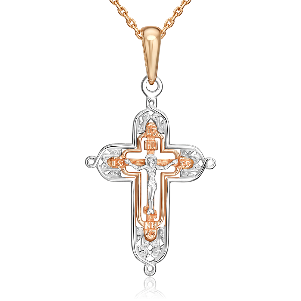 Православный крест из комбинированного золота 03-1394-00-000-1111-02