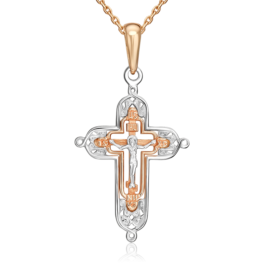 Православный крест из комбинированного золота 03-1394-00-000-1111-02