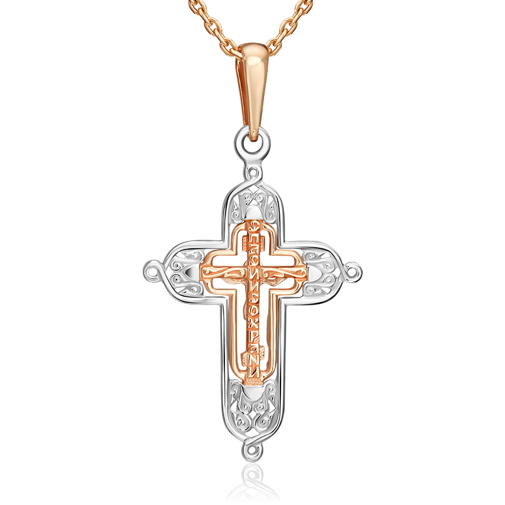 Православный крест из комбинированного золота 03-1394-00-000-1111-02