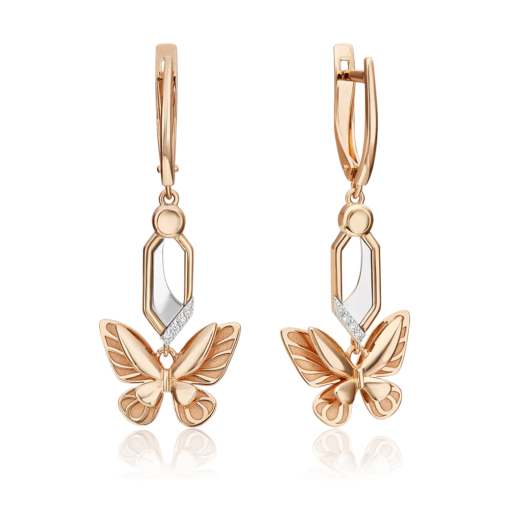 Серьги «Бабочки. Мгновения красоты» с английским замком из комбинированного золота с бриллиантами 02-4812-00-101-1111