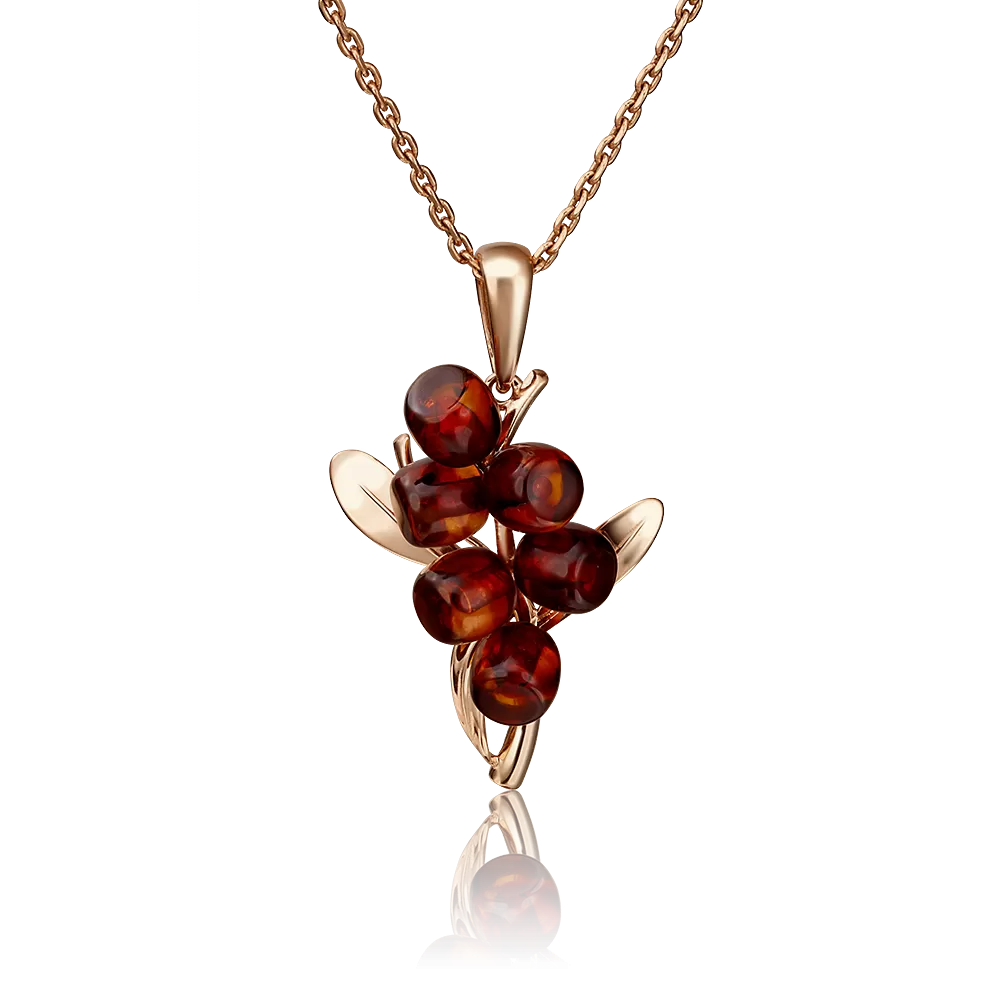 Подвеска «Облепиха» из красного золота с янтарём 03-2917-00-271-1110-46