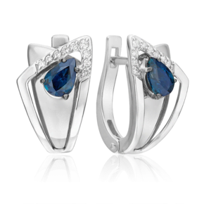 Серьги с английским замком из белого золота с сапфиром и бриллиантами 02-5226-00-105-1120