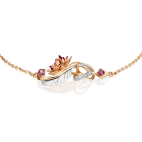 Браслет «Золотой Лотос» (пожелание любви) из комбинированного золота с гранатами, натуральными топазами white и эмалью 05-0653-00-264-1111-76