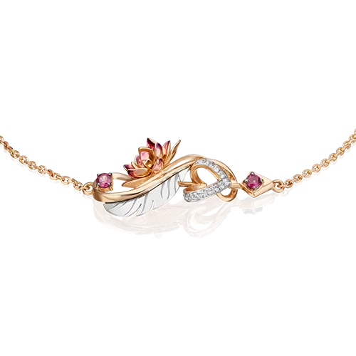 Браслет «Золотой Лотос» (пожелание любви) из комбинированного золота с гранатами, натуральными топазами white и эмалью 05-0653-00-264-1111-76