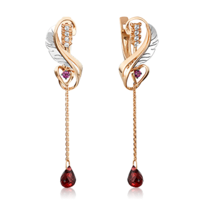 Серьги «Золотой Лотос» (пожелание любви) из комбинированного золота с гранатами и натуральными топазами white 02-4716-00-264-1111-76
