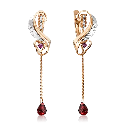 Серьги «Золотой Лотос» (пожелание любви) из комбинированного золота с гранатами и натуральными топазами white 02-4716-00-264-1111-76