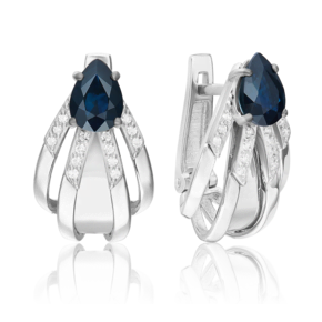 Серьги с английским замком из белого золота с сапфиром и бриллиантами 02-5249-00-105-1120