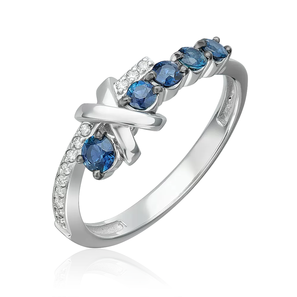 Кольцо из белого золота с сапфирами и бриллиантами 01-5728-00-105-1120
