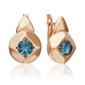 Серьги с английским замком из красного золота с топазом