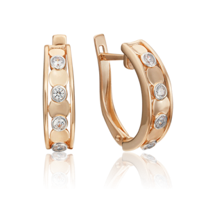 Серьги с английским замком из красного золота с фианитами 02-4545-00-401-1110-03