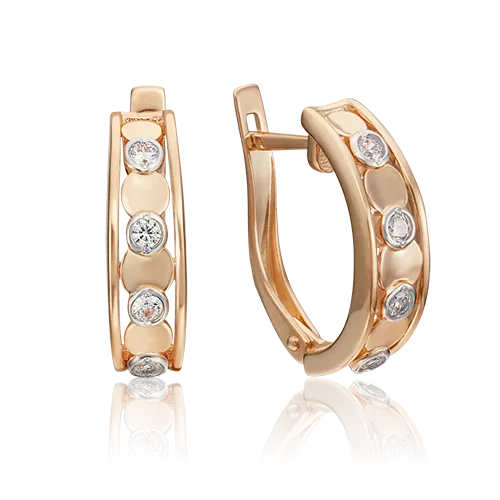 Серьги с английским замком из красного золота с фианитами 02-4545-00-401-1110-03