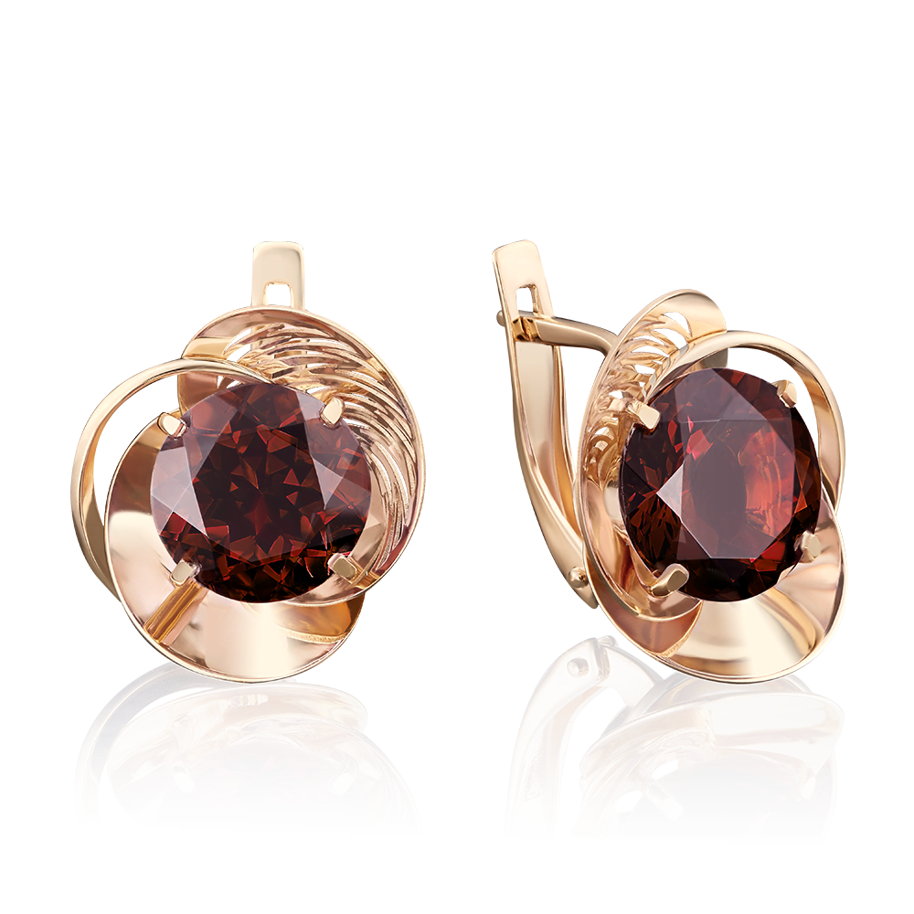 Серьги с английским замком из красного золота с гранатом 02-3843-00-204-1110-46