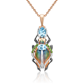 Подвеска «Жук-скарабей» из красного золота с миксом камней и эмалью 03-2982-00-713-1110-57