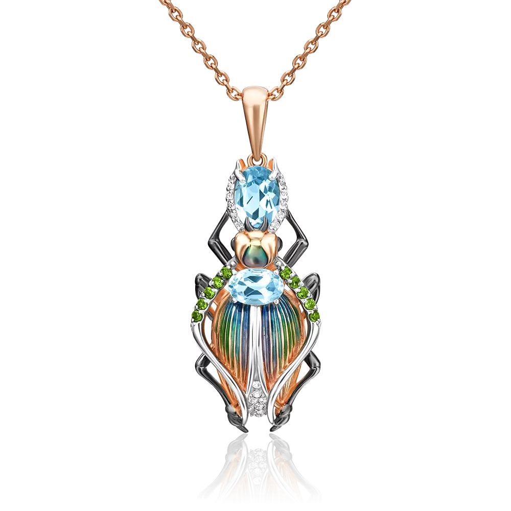 Подвеска «Жук-скарабей» из красного золота с миксом камней и эмалью 03-2982-00-713-1110-57