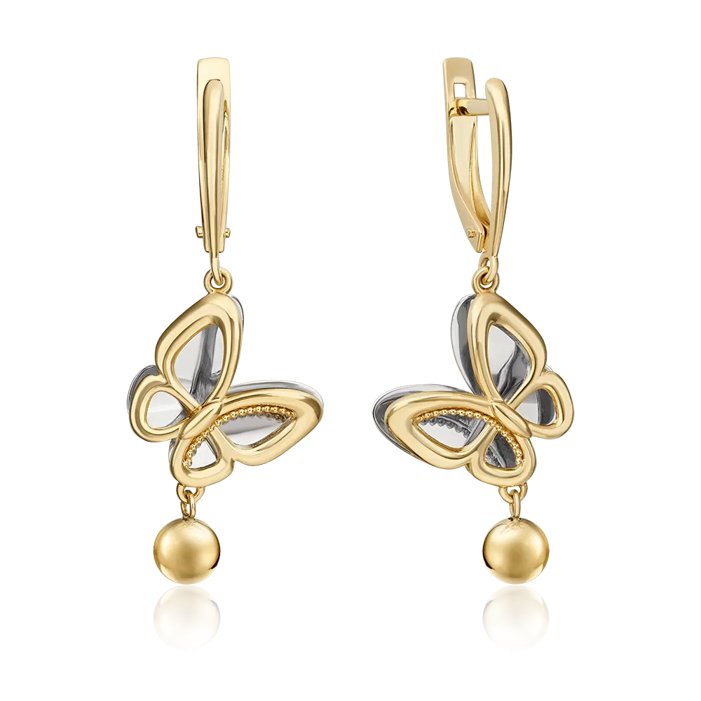 Серьги «Бабочки. Мгновения красоты» с английским замком из комбинированного золота 02-4825-00-000-1121