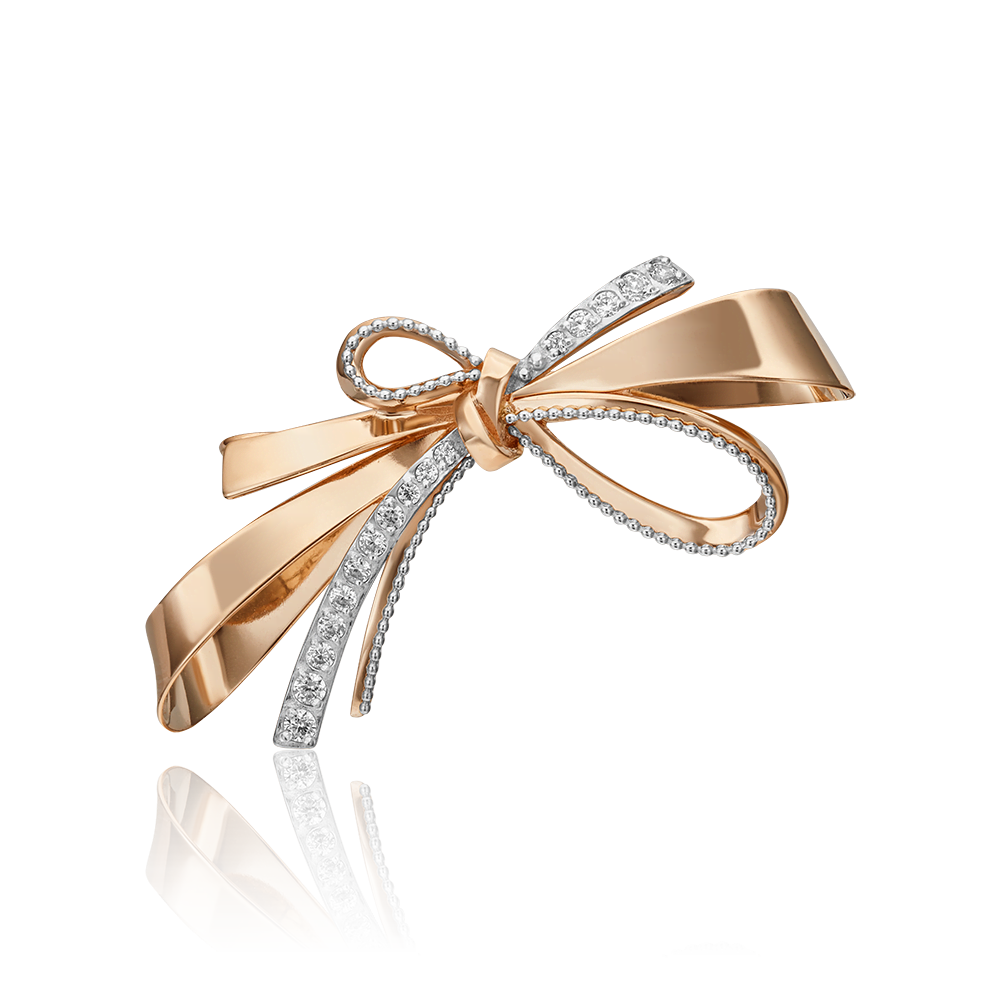 Брошь «Бант» из комбинированного золота с фианитами 04-0221-00-401-1111-48